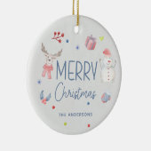 Vrolijk Kerstfeest Leuke Waterverf Winterfoto Keramisch Ornament (Rechts)