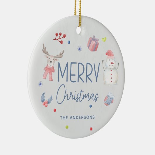 Vrolijk Kerstfeest Leuke Waterverf Winterfoto Keramisch Ornament (Rechts)