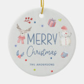 Vrolijk Kerstfeest Leuke Waterverf Winterfoto Keramisch Ornament (Voorkant)
