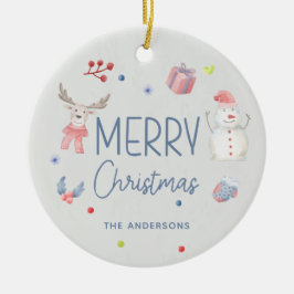 Vrolijk Kerstfeest Leuke Waterverf Winterfoto Keramisch Ornament