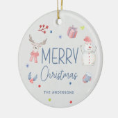 Vrolijk Kerstfeest Leuke Waterverf Winterfoto Keramisch Ornament (Links)