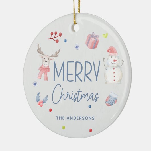 Vrolijk Kerstfeest Leuke Waterverf Winterfoto Keramisch Ornament (Links)