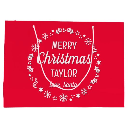 Vrolijk Kerstfeest Liefde Kerstman Aangepaste Naam Groot Cadeauzakje (Achterkant)