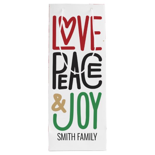 Vrolijk kerstfeest | Liefde, vrede en vreugde, uw  Wijn Cadeautas (Achterkant)