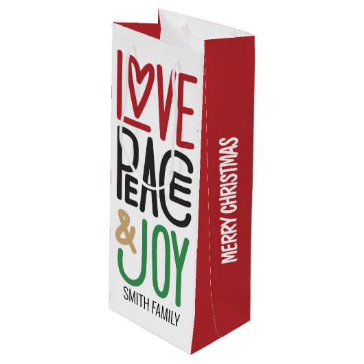 Vrolijk kerstfeest | Liefde, vrede en vreugde, uw  Wijn Cadeautas (Voorkant Gekanteld)