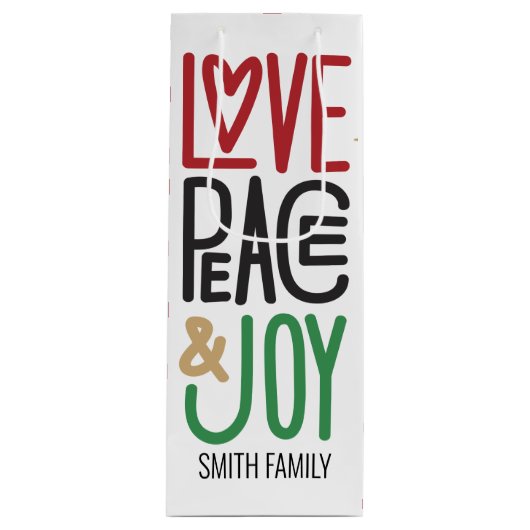 Vrolijk kerstfeest | Liefde, vrede en vreugde, uw  Wijn Cadeautas (Voorkant)