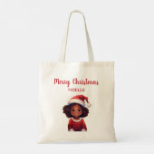 vrolijk kerstfeest! Little Black Girl Santa Hat Tote Bag (Achterkant)