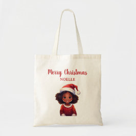 vrolijk kerstfeest! Little Black Girl Santa Hat Tote Bag