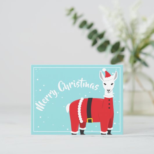 Vrolijk Kerstfeest Llama Animal Santa Briefkaart (Staand voorkant)