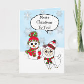 Vrolijk kerstfeest Llama en Snowman Hand Drawn Kaart (Voorkant)