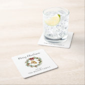 Vrolijk kerstfeest, loof krans met gouden klokken kartonnen onderzetters (Insitu)