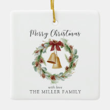 Vrolijk kerstfeest, loof krans met gouden klokken