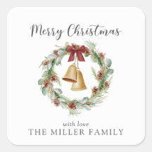 Vrolijk kerstfeest, loof krans met gouden klokken