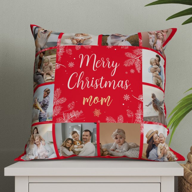 Vrolijk kerstfeest mam 12 foto familie collage kussen (Creator heeft geüpload)