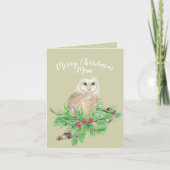 Vrolijk kerstfeest Mam Barn Owl Waterverf Feestdagen Kaart (Voorkant)