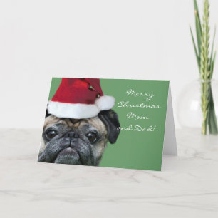 Vrolijk Kerstfeest Mama en Papa Pug wenskaart Feestdagen Kaart