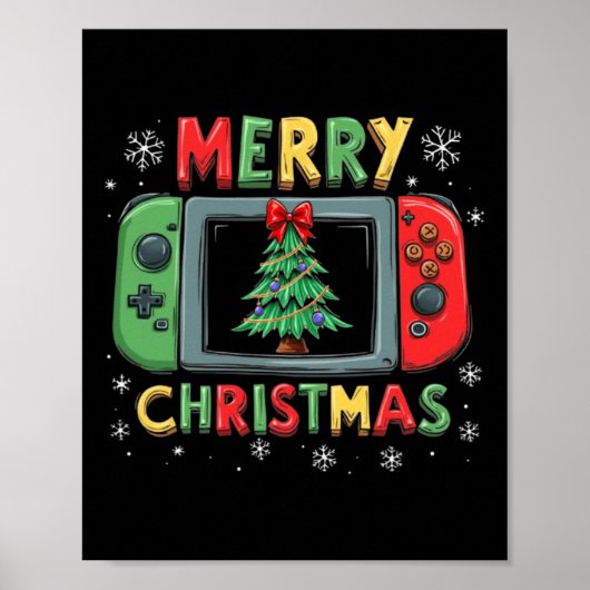 Vrolijk Kerstfeest Mannen Jongens Kinder Gaming Ga Poster (Voorkant)