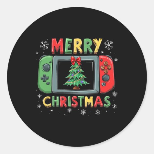Vrolijk Kerstfeest Mannen Jongens Kinder Gaming Ga Ronde Sticker (Voorkant)