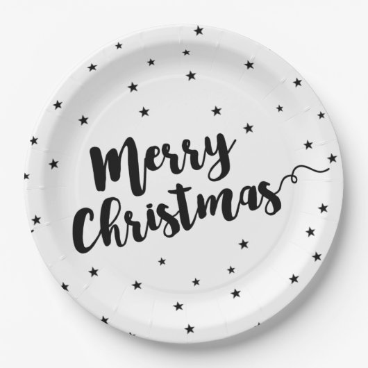 Vrolijk kerstfeest - Manuscript typografie en ster Papieren Bordje (Voorkant)