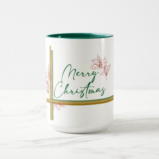 Vrolijk kerstfeest maretak rood groen goud mok (Midden)