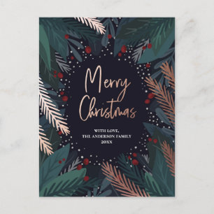 vrolijk kerstfeest. Marine en groen. Goud stijlvol Feestdagenkaart