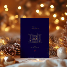 Vrolijk Kerstfeest Marine & Goud Stijlvol Chic Folie Feestdagenkaart