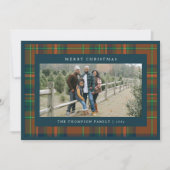 Vrolijk Kerstfeest Marine Plaid Flannel Familiefot Feestdagenkaart (Voorkant)