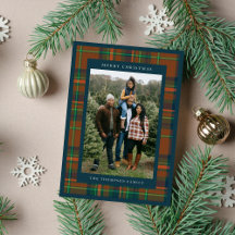 Vrolijk Kerstfeest Marine Plaid Flannel Familiefot