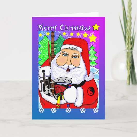 Vrolijk Kerstfeest Martial Arts Santa Wenskaart Feestdagen Kaart (Voorkant)