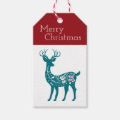 Vrolijk kerstfeest Matin Red Blauwe Reindekerst Cadeaulabel (Voorkant)