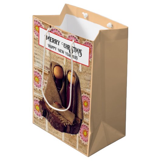 Vrolijk kerstfeest! medium cadeauzakje (Voorkant Gekanteld)