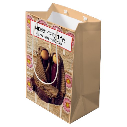 Vrolijk kerstfeest! medium cadeauzakje (Achterkant Gekanteld)