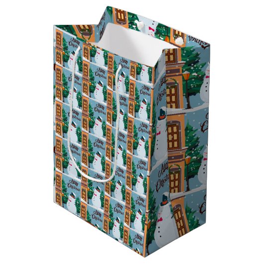 Vrolijk kerstfeest medium cadeauzakje (Voorkant Gekanteld)