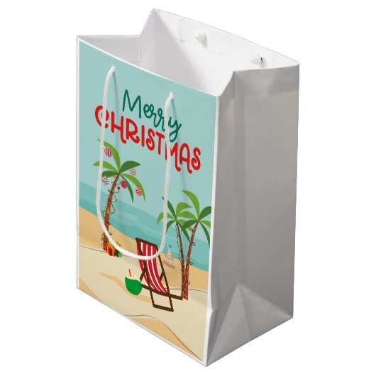 Vrolijk kerstfeest medium cadeauzakje (Voorkant Gekanteld)