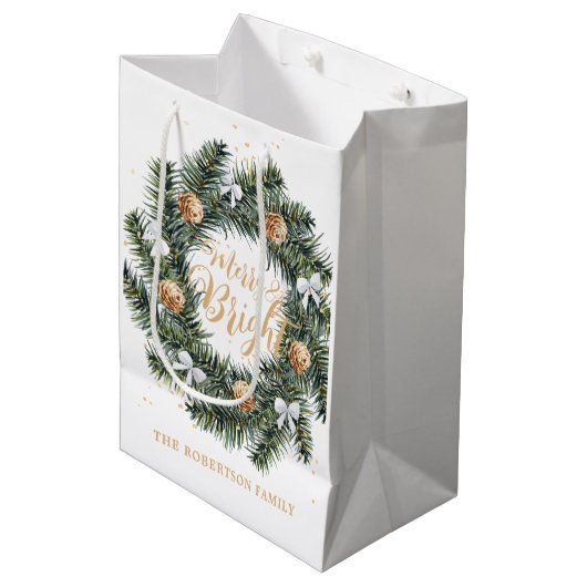 Vrolijk kerstfeest medium cadeauzakje (Voorkant Gekanteld)