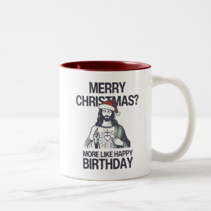 vrolijk kerstfeest? Meer als de gelukkige verjaard Tweekleurige Koffiemok
