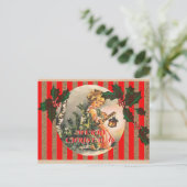 Vrolijk kerstfeest  meisje boom en lantaarn feestdagenkaart (Staand voorkant)