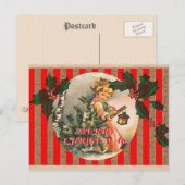 Vrolijk kerstfeest  meisje boom en lantaarn feestdagenkaart (Voorkant / Achterkant)