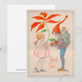 Vrolijk kerstfeest, meisje en elf, oude zweedse vi feestdagenkaart (Voorkant / Achterkant)