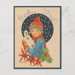 Vrolijk kerstfeest - meisje, oude Zweedse vintage Briefkaart