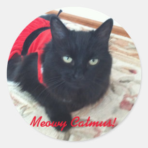 Vrolijk kerstfeest - Meowy Catmus! uitgerust met S Ronde Sticker