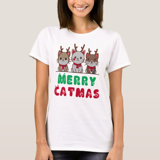 Vrolijk kerstfeest, Meowy kerst T-shirt (Voorkant)