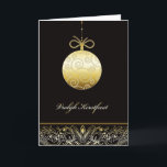 vrolijk Kerstfeest , Merry christmas in Dutch Feestdagen Kaart<br><div class="desc">This elegant Christmas card features a golden glass ornament or bauble and golden swirls. Text on front reads: vrolijk kerstfeest = merry Christmas in Dutch</div>