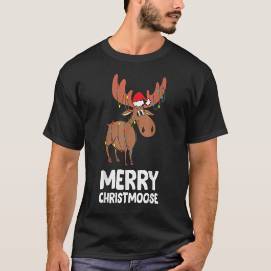 Vrolijk kerstfeest Merry Christmoose Santa Hat M T-shirt (Voorkant)