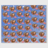 Vrolijk Kerstfeest met 1 Hartfoto en Naam Blauw Cadeaupapier (Vlak)