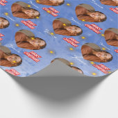 Vrolijk Kerstfeest met 1 Hartfoto en Naam Blauw Cadeaupapier (Hoek)