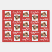 Vrolijk kerstfeest met 1 vierkant Foto rood Inpakpapier Vel (Voorkant 2)