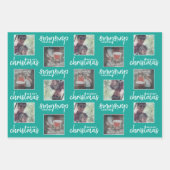 Vrolijk kerstfeest met 2 vierkante foto's - blauw  inpakpapier vel (Voorkant 3)