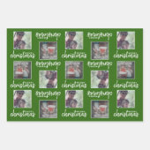 Vrolijk kerstfeest met 2 vierkante foto's - blauw  inpakpapier vel (Voorkant)