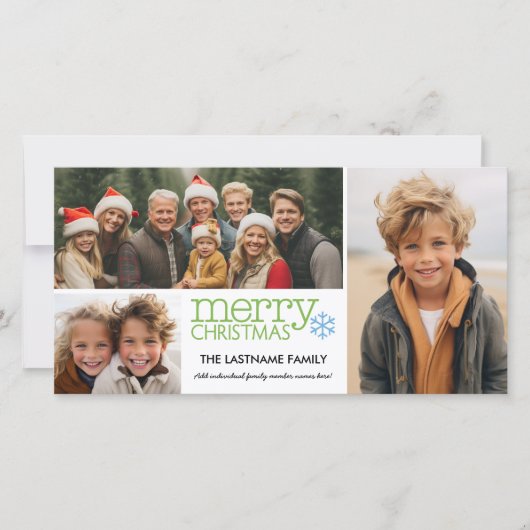 Vrolijk kerstfeest met 3 fotocollage - wit groen feestdagenkaart (Voorkant)